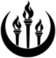 Triple torch flame icon vinyl decal with crescent moon, black and white