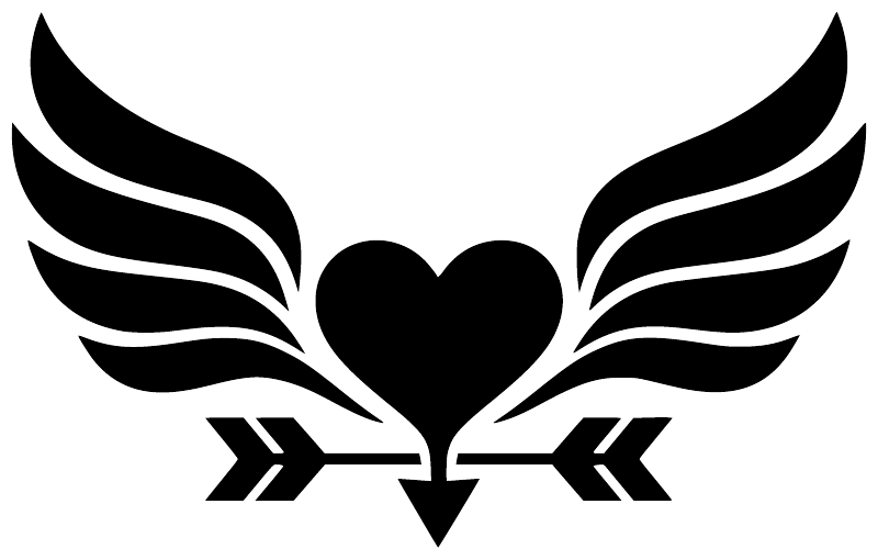 Black heart with stylized wings and arrow chevrons vinyl decal