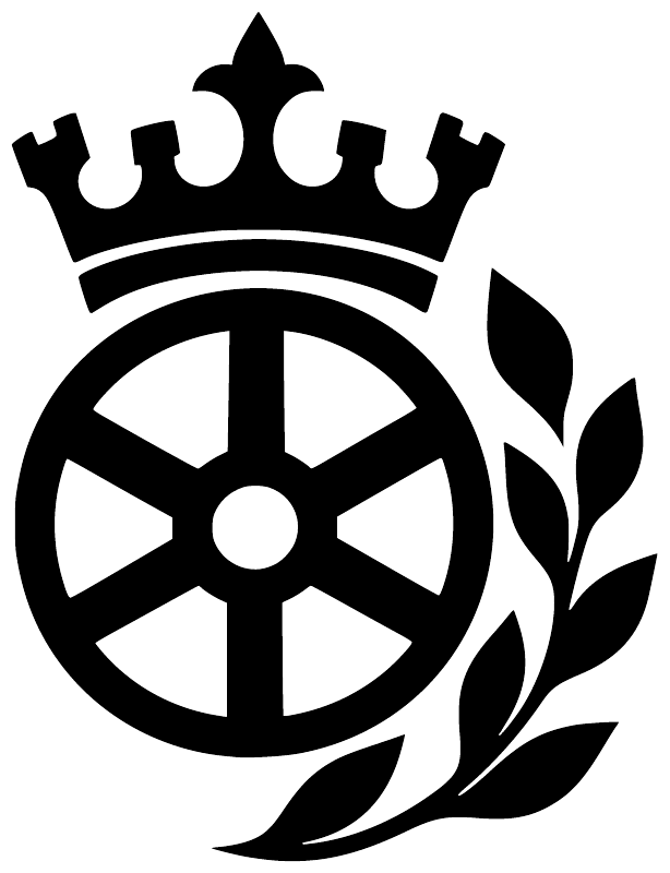 Fortune wheel vinyl decal graphic with crown, wheel spokes, and flame-like leaves