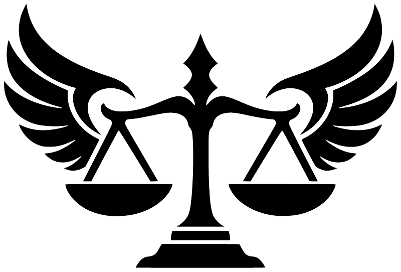 Black winged balance scale vinyl decal emblem, symmetrical and centered