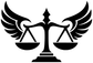 Black winged balance scale vinyl decal emblem, symmetrical and centered