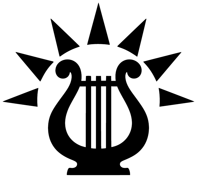 Black Apollo sun lyre vinyl decal symbol on white background
