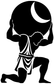 Black-and-white vinyl decal of a seated sky-bearer with moon and cape