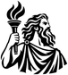 Black vinyl decal of Prometheus with flaming torch and flowing beard head