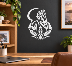 Greek-style helmet crest vinyl decal with laurel leaves, white silhouette on dark surface