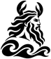 Vinyl decal graphic GreekTitanCX004: black crowned face with flame motifs and waves