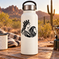 White bottle with black guardian vinyl decal: woman profile with lion head
