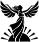 Winged Greek-themed vinyl decal, black silhouette of woman with rays on white