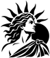Solar profile vinyl decal close-up of Greek sun-goddess profile, black on white background.