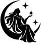 Black night crest vinyl decal with a goddess silhouette, crescent moon, and star sparkles.