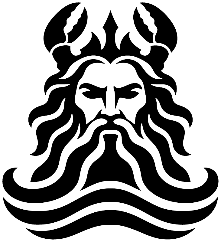 Greek Titan beard vinyl decal close-up, black-and-white face with flame hair and waves