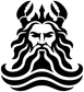Greek Titan beard vinyl decal close-up, black-and-white face with flame hair and waves