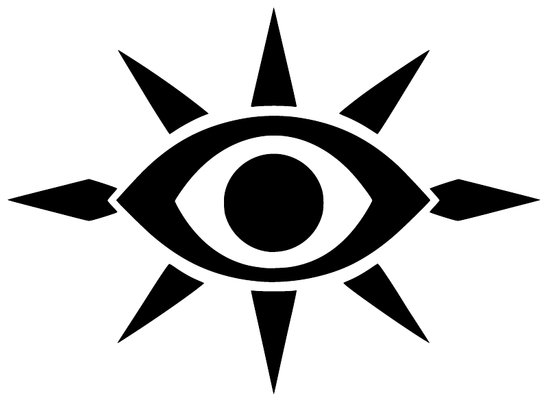 Greek eye vinyl decal icon with black eye and white sunburst rays on white background