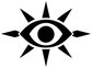 Greek eye vinyl decal icon with black eye and white sunburst rays on white background