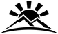 Black-and-white vinyl decal close-up: sunrise sun over layered mountain peaks
