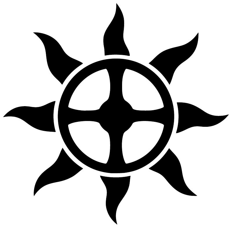 Helios sun wheel vinyl decal, black sun symbol with thick outer ring and spokes