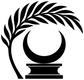 Close-up of black palm crescent vinyl decal with pedestal base