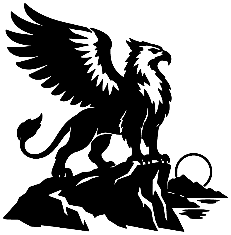 Black griffin vinyl decal with wings spread and tail curled