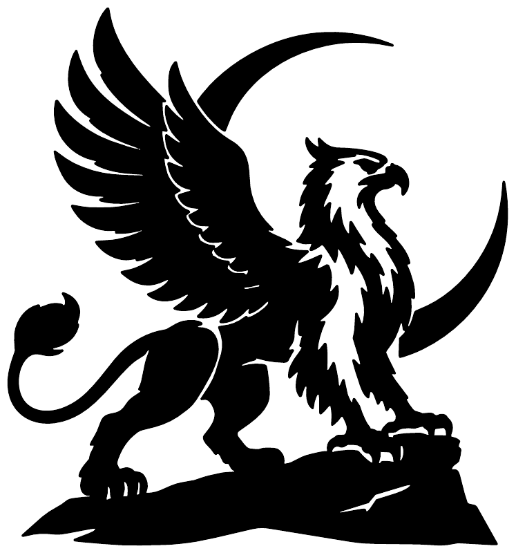 Black winged griffin vinyl decal with curved tail detail