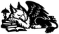 Griffin with books vinyl decal, black silhouette with white cutout details