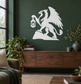White griffin vinyl decal holding a lantern