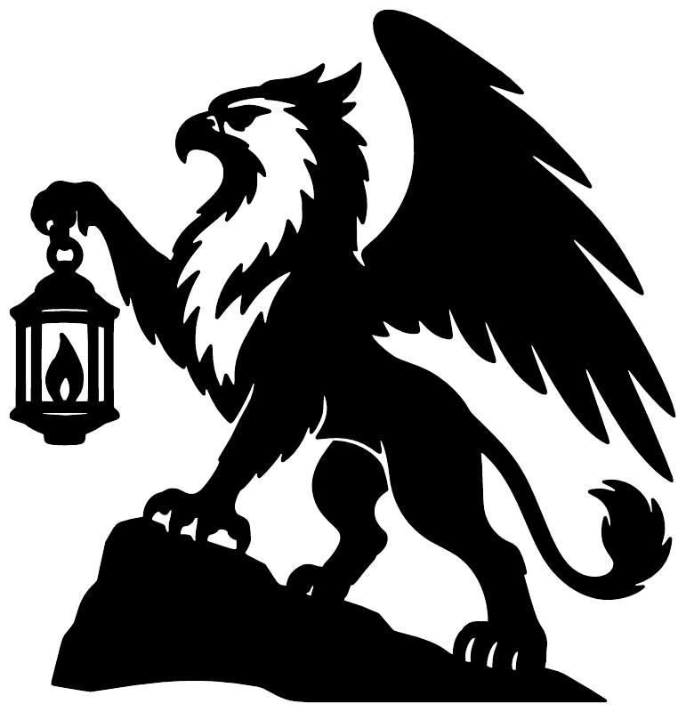 Black griffin vinyl decal silhouette holding a lantern