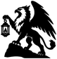 Black griffin vinyl decal silhouette holding a lantern