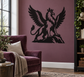 Griffin vinyl decal with feathered wings and crown, dark silhouette