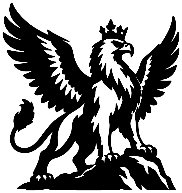 Black-and-white griffin vinyl decal with raised crown and spread wings