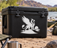 White griffin vinyl decal with wings spread and curved tail on dark background