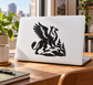 Winter pine griffin vinyl decal with black griffin and pine trees on laptop lid