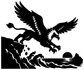 Black griffin diving vinyl decal silhouette over ocean waves with rocky cliff edge