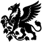 Winged black vinyl griffin decal with floral vines, bold silhouette