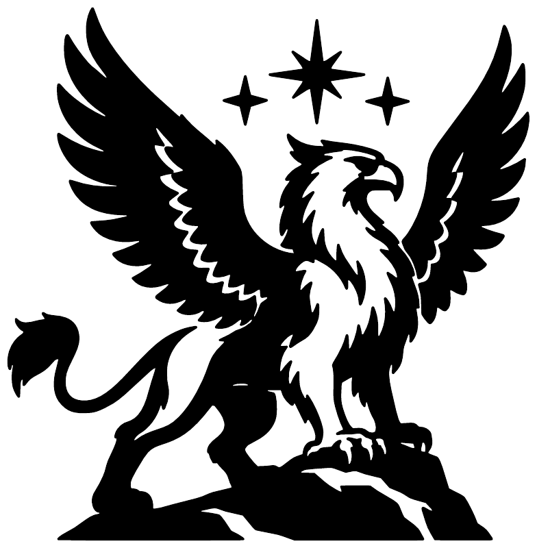 Vinyl griffin decal silhouette with wings, detailed feathers, and star motifs