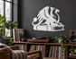 Black and white vinyl griffin-on-book decal, griffin resting on open book