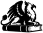 Black and white vinyl decal of a griffin resting on an open book