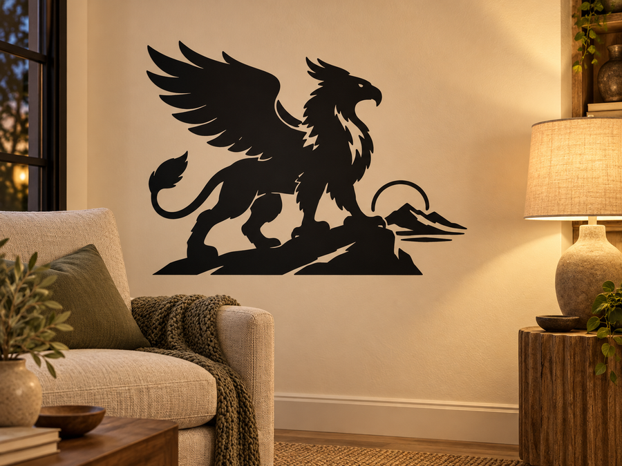 Black windswept griffin side-profile vinyl decal silhouette