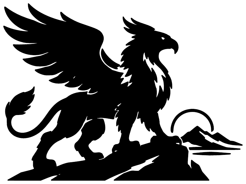 Black griffin side-profile vinyl decal with wings and raised tail