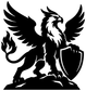 Black vinyl griffin decal with flames and shield, large centered silhouette