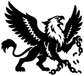 Griffin vinyl decal close-up, black wings, beard, and dangling chain links