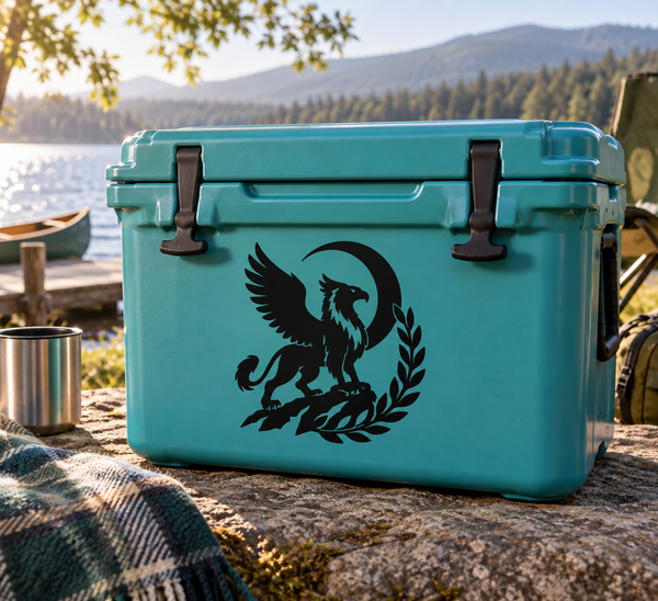 Griffin laurel vinyl decal, black silhouette on cooler