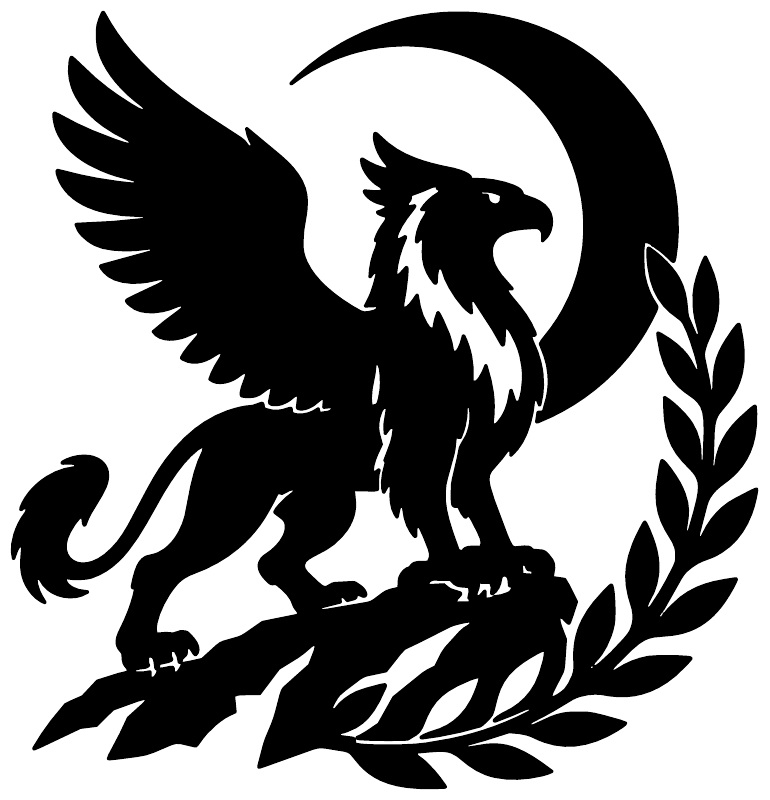 Black griffin with laurel vinyl decal, winged bird silhouette