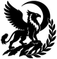Black griffin with laurel vinyl decal, winged bird silhouette
