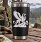 Vinyl decal featuring a white griffin with feather fan design on a black surface