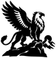 Vinyl decal graphic of a black and white griffin with spread-wing feather fan