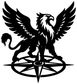 Black griffin with wings over compass rose vinyl decal, bold silhouette