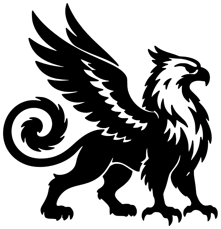 Black griffin vinyl decal with spiral tail and spread wings