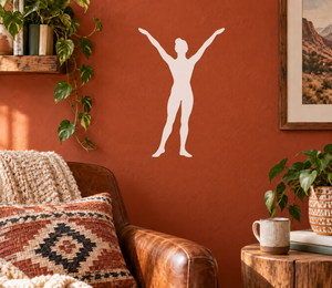 White gymnastics salute vinyl decal with standing figure raising arms