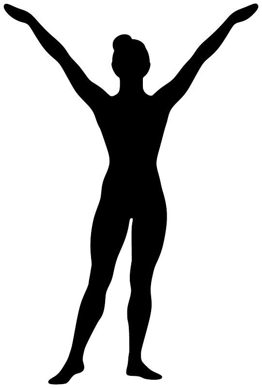 Black gymnastics salute vinyl decal with standing gymnast silhouette arms up