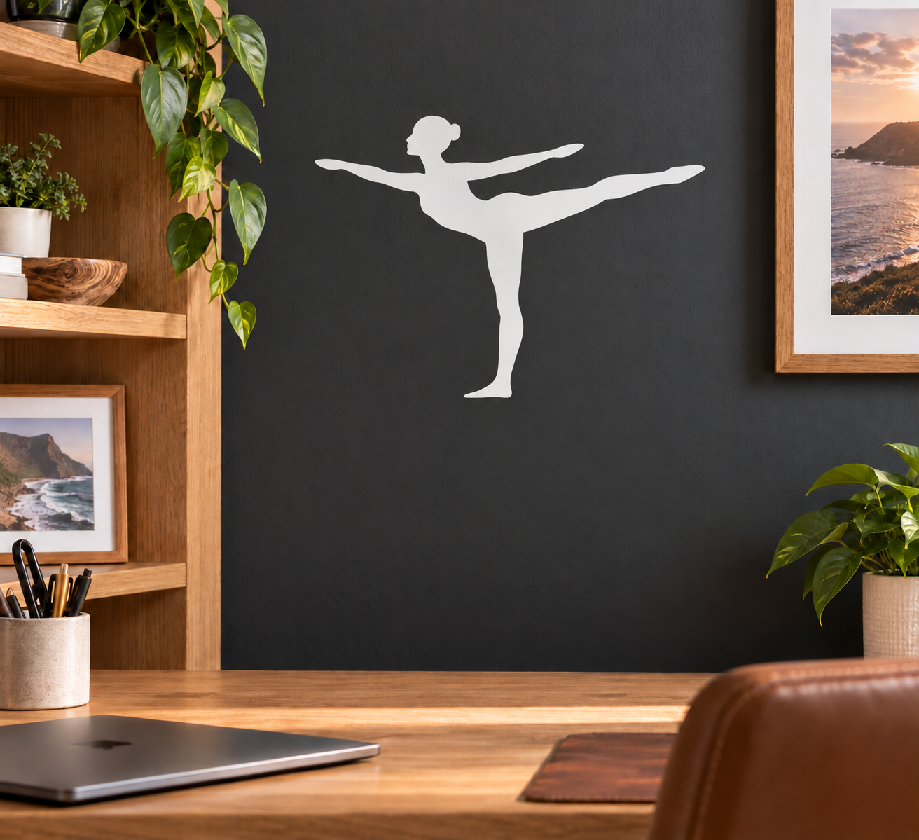 Gymnastics arabesque vinyl wall decal of a white gymnast in balance pose